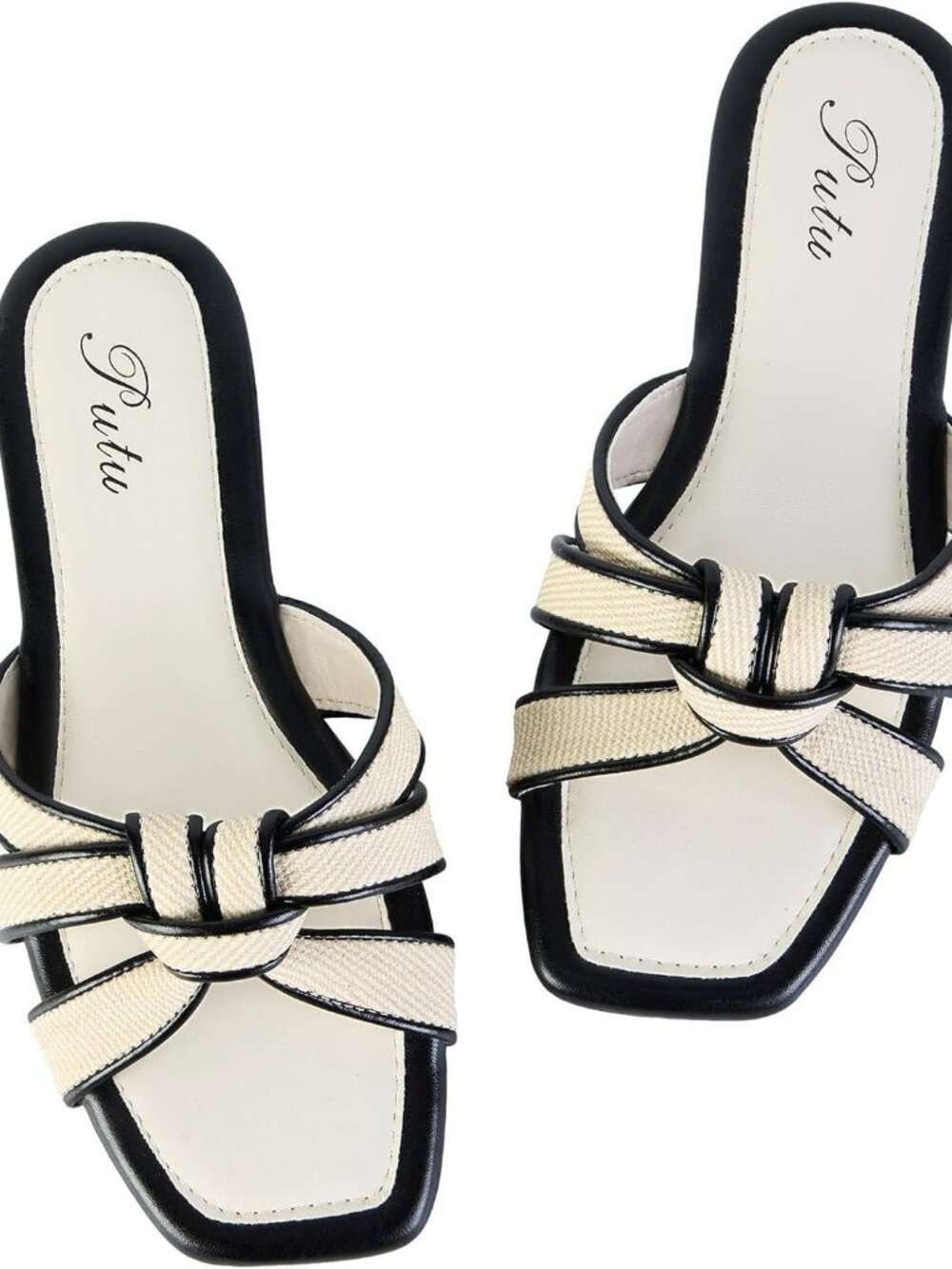 🆕Women's Black Flat Sandals Square Toe Slide Sandals Cute Braided for Vacation - Picture 2 of 7